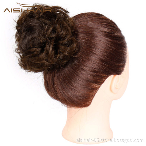 Aisi Hair Brazilian Human Hair Curly Brown Chignon Bun Elastic Rope Rubber Band Hairpiece Clip In Extension For Black Women